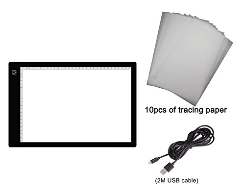 Ultra-Thin Portable LED Light Box Tracer USB Power Cable Dimmable Brightness Artcraft Tracing Light Pad Light Box for Diamond Paint Artists Drawing Sketching Designing Stencilling (A4)