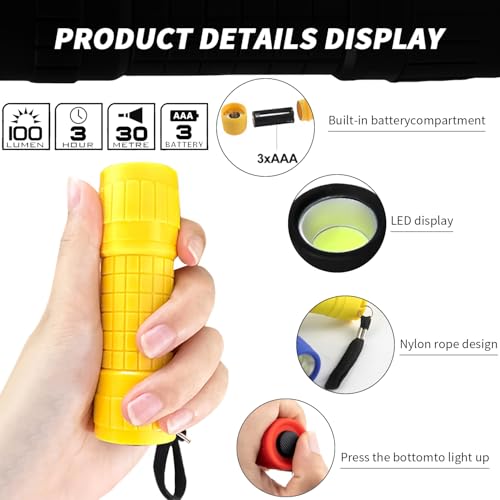 AXVRAV 8 Stück Mini LED Taschenlampe Kinder, kleine LED Taschenlampe Handlampe mit Lanyard und 42AAA Batterien, Silikonbeschichtung Handlampe für Camping Outdoor Wandern Kindergeburtstag Geschenke