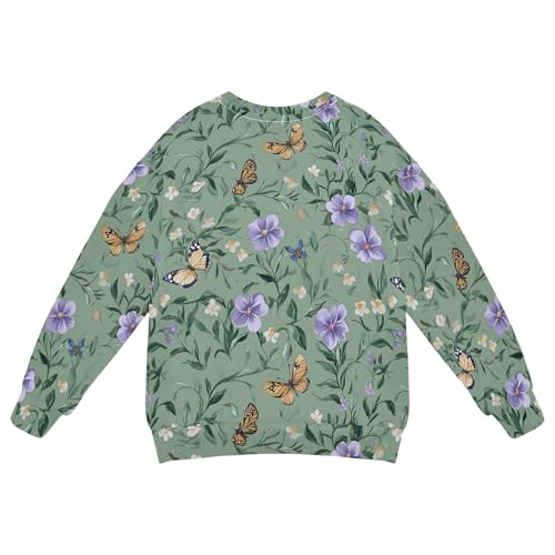 JUNZAN Cute Phlox Sage Green Little Girls Pullover Hoodie Fleece Sweatshirt With Hoodie Athletic 4T2