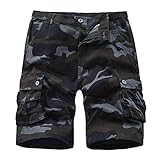 APTRO Mens Cargo Shorts Combat Casual Cotton Shorts with Multi Pockets Workwear Camo Black CS05 36