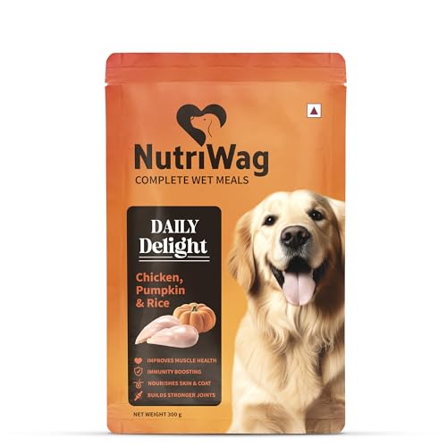 NutriWag Daily Delight by HUFT Chicken, Pumpkin & Rice Dog Wet Food – 300 gm (Pack of 5) | Complete & Balanced High Protein Meal for All Breed Dogs | Soft & Tasty Recipe
