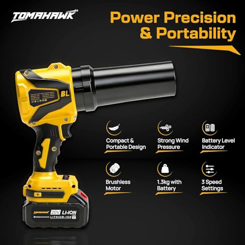 Image of TOMAHAWK CTB-20A Cordless Turbo Blower with 20V 3.0Ah x 2 Batteries, GS & CE Certified, Air Flow Speed 200km /hr, LED Light & Battery Indicator