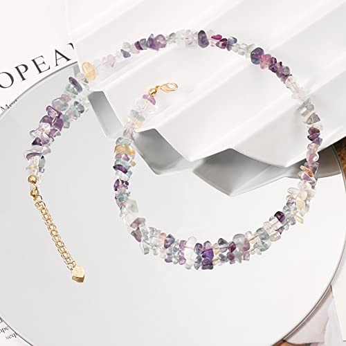 Natural Chip Stone Choker Necklace Irregular Rainbow Fluorite Beads Healing Crystal Necklace For Women #TOP6