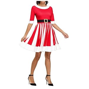 SGSD Kerstjurk voor dames, met lange mouwen, kerstjurk, cosplay-kerstkostuum, mini-jurk, rode babydoll-kerstkleding, kerstkleding, feestjurken voor kerstavond, rood, XL