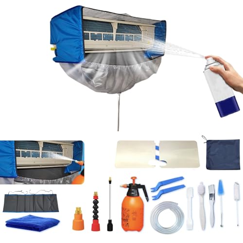 Kikepilm Kit De Nettoyage Pour Climatiseur Split(Panneaux Latéraux Améliorés), Avec Un Espace Supplémentaire Sac De Nettoyage Pour Climatiseur Split(bleu et blanc, petit, 18 pièces)