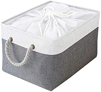 OUTBROS Large Storage Basket, 16.5 x 12.6 x 10.2 inch Foldable Storage Box with Handles and Drawstring for Towels, Books, Toys, Clothes (Grey/White, 3-Pack)