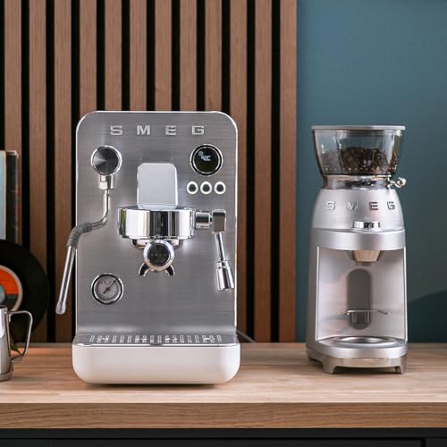 Image of Smeg Semi-Pro Espresso Machine - 15-Bar Pump, Triple Thermoblock Heating, 58mm Filter Holder & Steam Wand - Made in Italy (White)