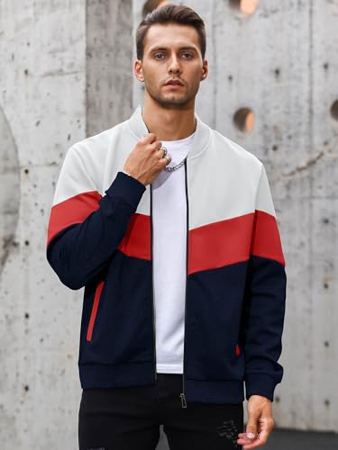 Image of HYPESTFIT Mens Lightweight Jacket Casual Bomber Jacket Color Block Varsity Coat