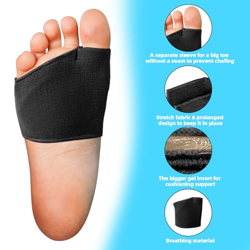 Image of 2 Pairs Metatarsal Pads Women and Men, Fabric Metatarsal Pads with Gel Pads, Metatarsalgia Insoles Provides Relief for Sesamoiditis, Metatarsalgia, Morton's Neuroma Metatarsal Gel Pads (S, Black)