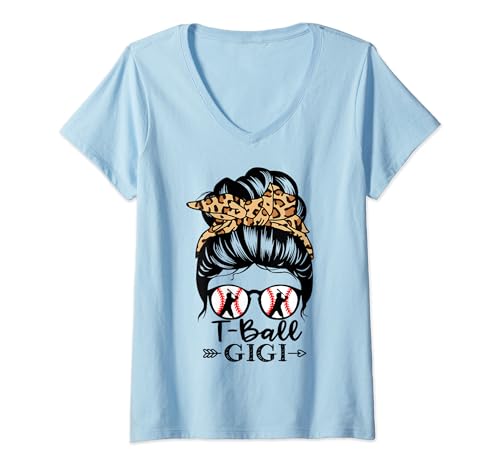 Womens T-Ball Gigi Life Messy Bun Hair Funny T-Ball Player Gigi V-Neck T-Shirt