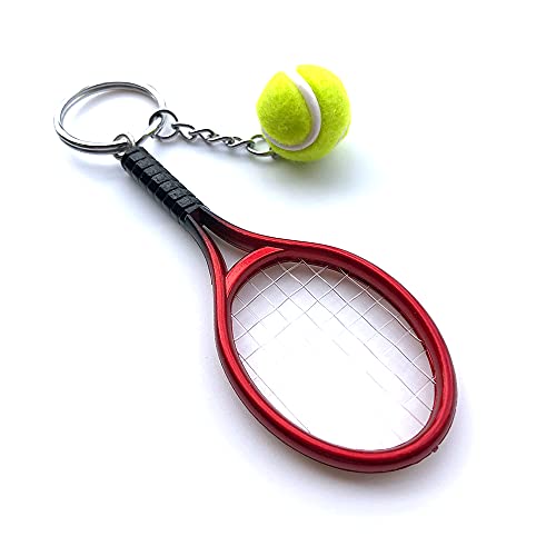 Color Mini Tennis Racket with Ball Keychain Key Ring