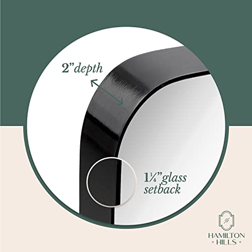 Hamilton Hills 16x24 inch Metal Black Frame Mirror for Bathroom | Brushed Rectangular Rounded Corner Vanity | 2" Deep Set Design Small Wall Mirrors Decorative | Hangs Horizontal and Vertical