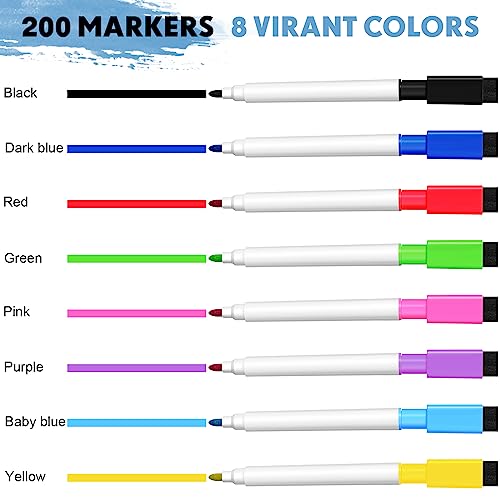 Image of Kosiz 200 Pcs Magnetic Dry Erase Markers, Colorful | Fine Point Tip Whiteboard Markers with Eraser Cap Magnetic Dry Erase Pens Erasable Pens for Whiteboard Dry Boards