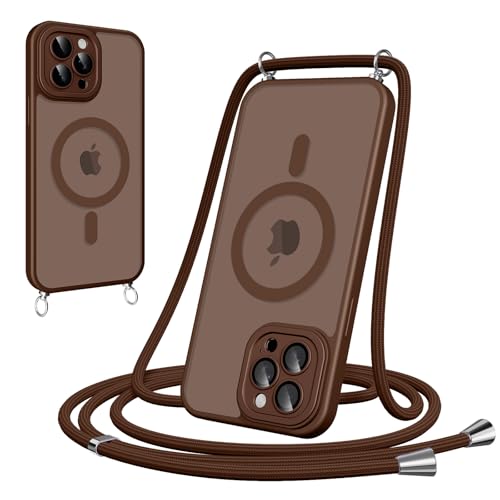 Cover Magnetica con Cordino per iPhone 15 Pro Max Compatibile con MagSafe Sottile con Laccio Collana Tracolla Regolabile AntiGraffio Case con per 15 Pro Max-Cachi