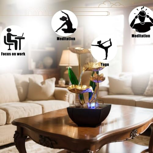 Fuentes de agua decorativas USB con luces LED y cascada interior pequeña 5