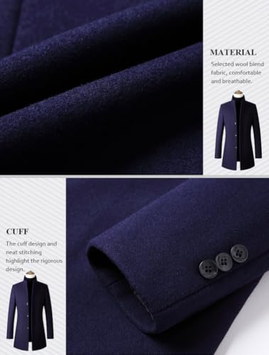 Image of FTCayanz Mens Trench Coat Wool Blend Single Breasted Overcoat | Stand Collar, Fall Slim Fit Top Coat, Winter Warm Coats for Men, Business Work Formal Casual Jacket, Daily Outwear