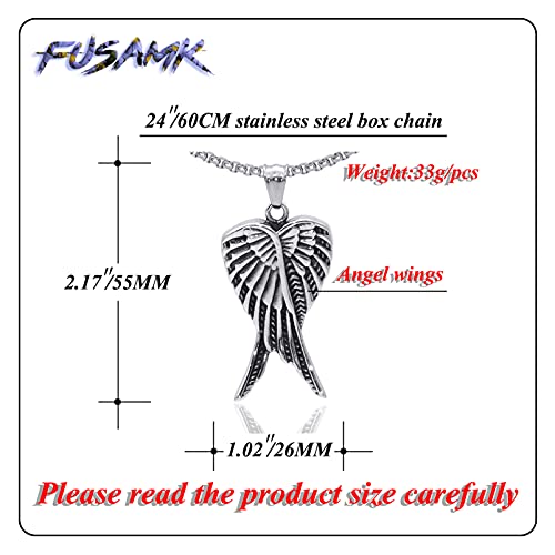 Punk Titanium Steel Angel Wings Pendant Necklace,24" Box Chain2