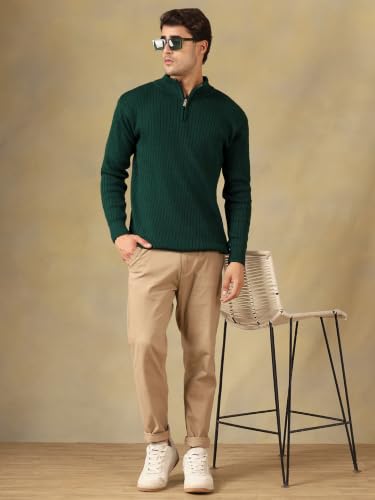 Image of Kvetoo Men High Neck Zipper Full Sleeve Woolen Winter Sweater