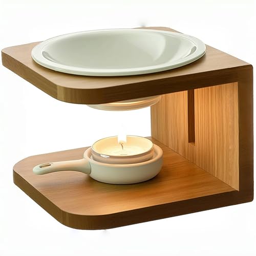 Burner de Aceite Esencial de cerámica de bambú, ROSEONE Quemador de Aceite Esencial de cerámica de bambú, Cera fundida, humidificador de Yoga, aromaterapia, difusor para portavelas para decoración