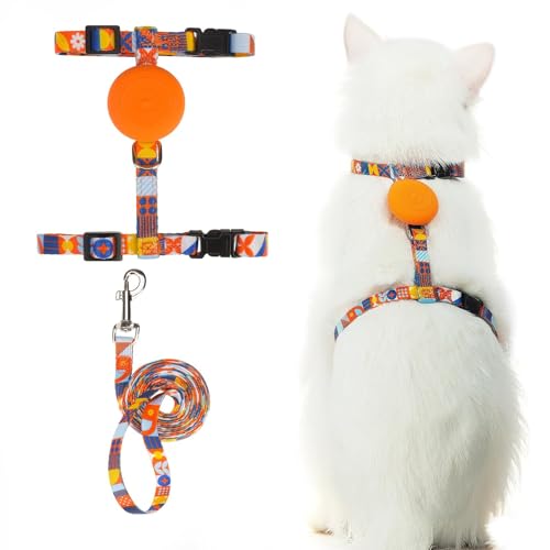 PUPTECK Adjustable Cat Harness and Leash Set Escape Proof Kitten Strap Collar for Walking Travel, Geometry Pattern