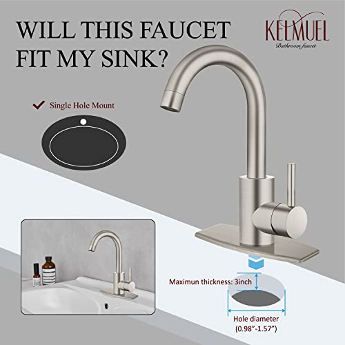 Bar Sink Faucet,Kelmuel Sink Faucet Single Hole Brushed Nickel For Bathroom Kitchen,1-3 Hole Sink Faucet With 6 Inch Deck Plate,Pop-Up Drain #TOP4