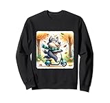 8.5 oz, Klassisch geschnitten Wolf reitet Roller im Herbstpark. Herbstlaub-Schal Spaß Sweatshirt
