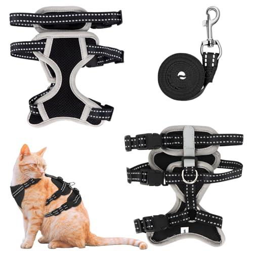 MOTIBACK Katzengeschirr mit Leine Ausbruchsicher, Metallring, Leichtes Weiches Reflektierendes Verstellbares Geschirr für Kleine Katzen zum Spazieren...