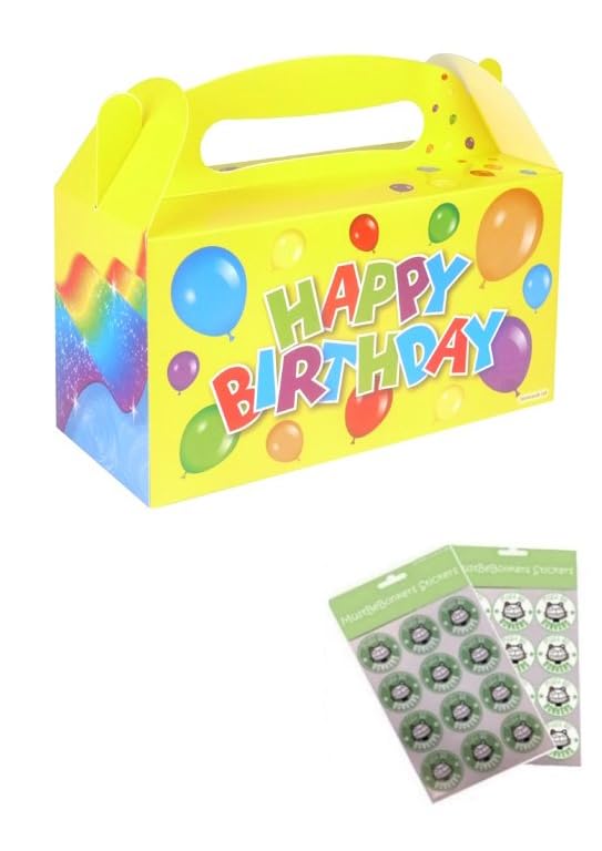 MustBeBonkers LARGE PARTY BOXES - PACK OF 12 - Children/Kids Party Food Boxes Picnic Carry Meal Box Birthday Party Box With Sticker Seals (Happy Birthday)