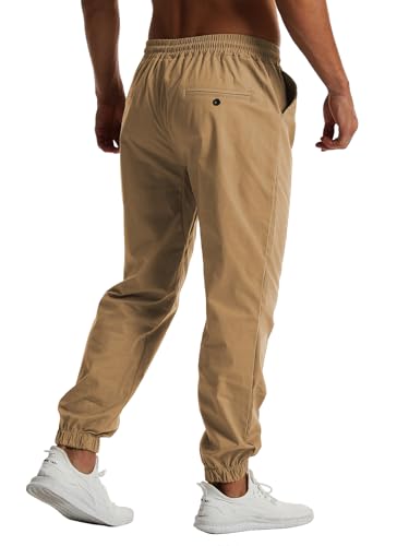 YAXHWIV Men's Casual Joggers Pants Cotton Drawstring Twill Cargo Pants Lightweight Tapered Track Jogging Sweatpants2