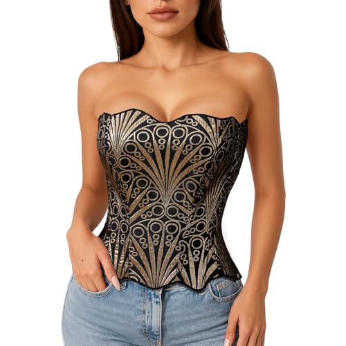 LEACOOLKEY Lacework Corset Top for Women Sexy Textured Sheer Floral