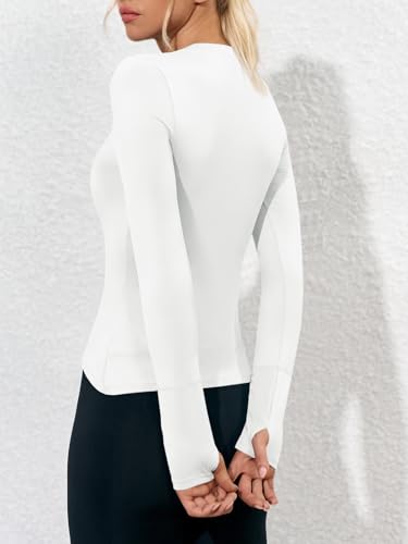 Fisoew Womens Long Sleeve Workout Tops Athletic Compression Shirts Crew Neck Cross Hem Running Yoga Active Shirts2