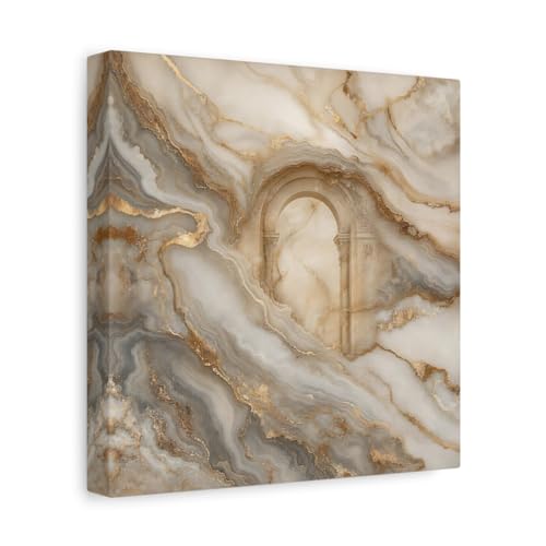 Tableau canvas marbre et arche dorée 25x25 cm pour décoration murale