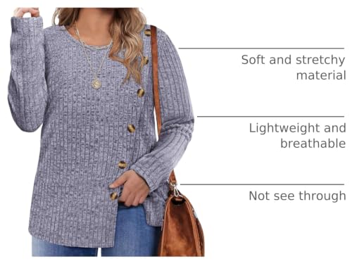 Image of RITERA Plus Size Sweater, Ribbed Long Sleeve Solid Top for Women | Soft vertical ribbed knit, modest V neck, loose long sleeves, curved swing hem, slimming casual layering top for curvy women