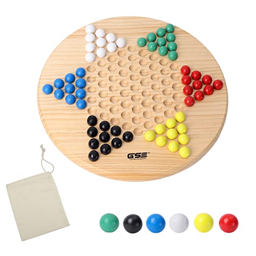 Juego de Damas Chinas GSE Games & Sports Expert, Tablero de Madera Natural de 11,5 pulgadas con Canicas de Madera Coloridas, Juego Clásico de Estrategia Familiar para Niños y Adultos miniatura 1
