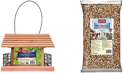 Bundle of Kaytee Cedar Seed and Suet Feeder + Kaytee Bird & Balcony Wild Bird Food No Mess Seed Blend, 5 lb