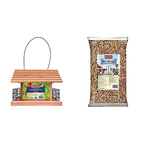 Bundle of Kaytee Cedar Seed and Suet Feeder + Kaytee Bird & Balcony Wild Bird Food No Mess Seed Blend, 5 lb