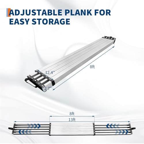 GarveeTech Aluminum Work Plank 8-13 ft, Telescoping Scaffolding Plank with 550 LBS Capacity & 12.4\" Wide, Adjustable Lightweight Ladder Platform for Painting, Roofing, Window Cleaning - Thumbnail 3