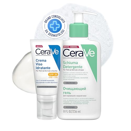 CeraVe Kit Skincare Pelle Mista, Schiuma Detergente Seboregolatrice, Per Viso e Corpo, Con 3 Ceramidi, 236 ml + Crema Idratante Viso SPF 30, Per Pelli da Normali a Secche, 52 ml