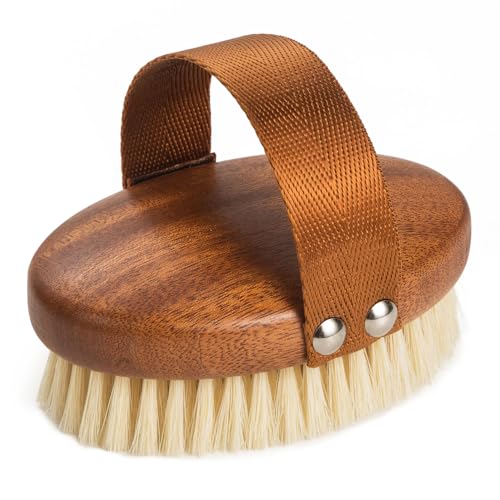 DEBETOOL Dry Brushing Body Brush - Natural Boar Bristle Dry Body Brush for Lymphatic Drainage, Cellulite, BloodοΌMedium HardnessοΌ