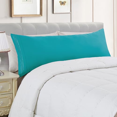 Image of Elegant Comfort Luxury Ultra-Soft 1-Piece Body Pillowcase - 1500 Premium Hotel Quality Microfiber Double Brushed - Wrinkle Resistant, Body Pillowcase Size, Turquoise