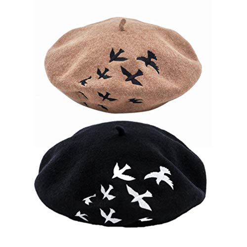 Fenical French Caps Lightweight Women Beret Warm Fashion Hat Leopard Printing Painter Hat Retro Painter Headdress For Women Lady (Black) French Hat Beret Women Ladies Girl #TOP2