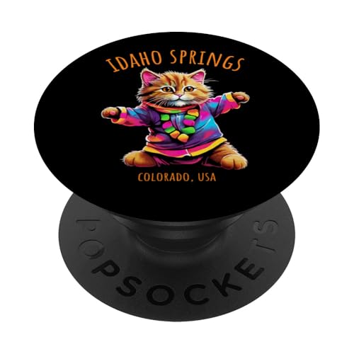 Idaho Springs Colorado USA divertido diseño colorido de gato bailando PopSockets PopGrip Adhesivo