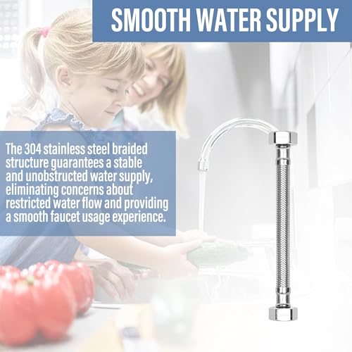 Cunsen One Piece Stainless Steel Flexible Faucet Connector, 1/2 Inch FIP x 1/2 Inch FIP, Braided Stainless Steel Faucet Supply Line (6 inch) - Thumbnail 4