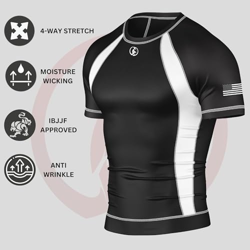 KOMBAT USA Half Sleeve Rash Guard | BJJ No Gi | Jiu Jitsu BJJ Rash Guards | MMA Ranked Short Sleeve Compression Rashguard2