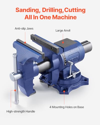 Image of VEVOR Heavy Duty Bench Vise, 6.5 Inch Jaw Width, 5 Inch Max Opening, Multi-Purpose Ductile Iron, Anvil, 360 Swivel Base, 5620 Lbs Clamp Force