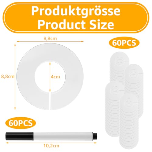Oungy 60 Stück Rund Kleiderschrank Trenner, Kunststoff Grössentrenner Baby, Kleiderständer Größen Teiler Wiederverwendbar Größentrenner Baby zum Sortieren der Kleidungsgröße und -Farbe (Weiß 8,8x4 cm)