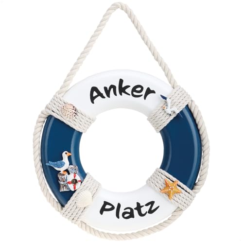 com-four® Dekorativer Rettungsring aus Holz mit der Aufschrift Ankerplatz - Schifffahrt Deko zum Aufhängen - Maritime Hängedeko für zu Hause...
