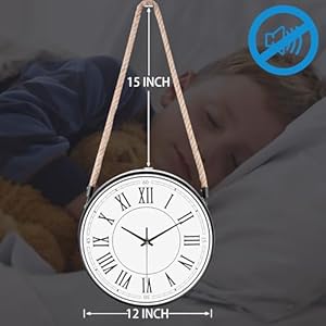 WOOPHEN Rope Hanging Wall Clock Battery Operated, Silent Non-Tick 12 Inch Roman Numerals Retro Rustic Country Luxury Art Vintage Lanyard Wall Clocks for Living Room/Kitchen/Bedroom/Office/Classroom WOOPHEN Rope Hanging Wall Clock Battery Operated Silent Non Tick 12 Inch Roman Numerals Retro Rustic Country Luxury Art Vintage Lanyard Wall Clocks for Living RoomKitchenBedroomOfficeClassroom