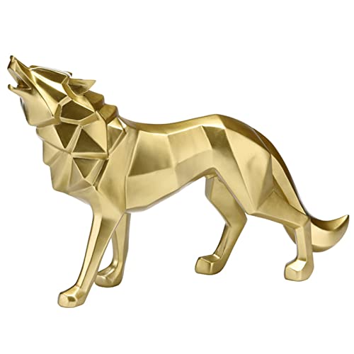 BZHIB Statue de loup en résine fabriquée à la main de 32,6 cm pour décoration d'intérieur, bureau et étagère, décoration de table pour salon (or, taille unique)