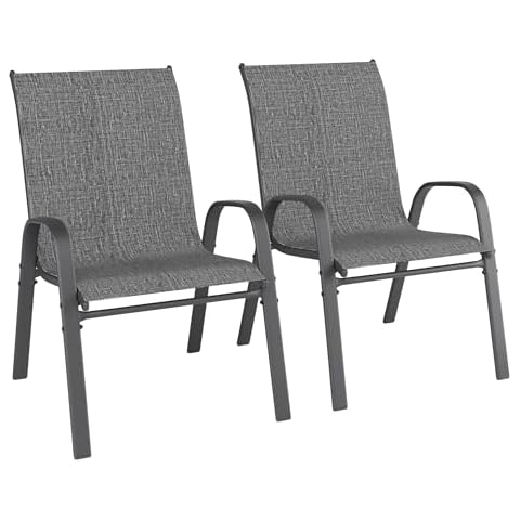 Redpick Patio Chairs Set of 2, Outdoor Dining Chairs Stackable for All Weather, Breathable Metal Modern Outside Furniture Chair for Pool Side, Garden, Backyard Deck, Dark Grey Cover